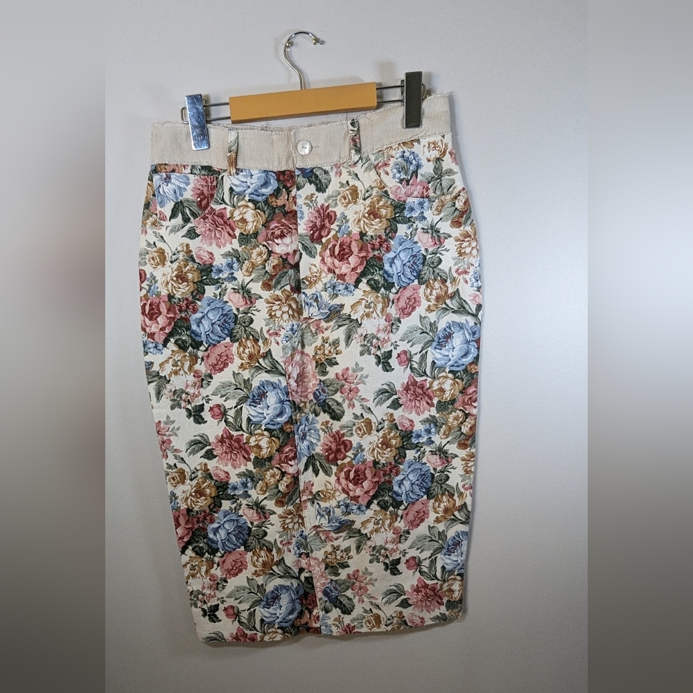 Vintage 90s Carla Carini floral woven cotton pencil skirt